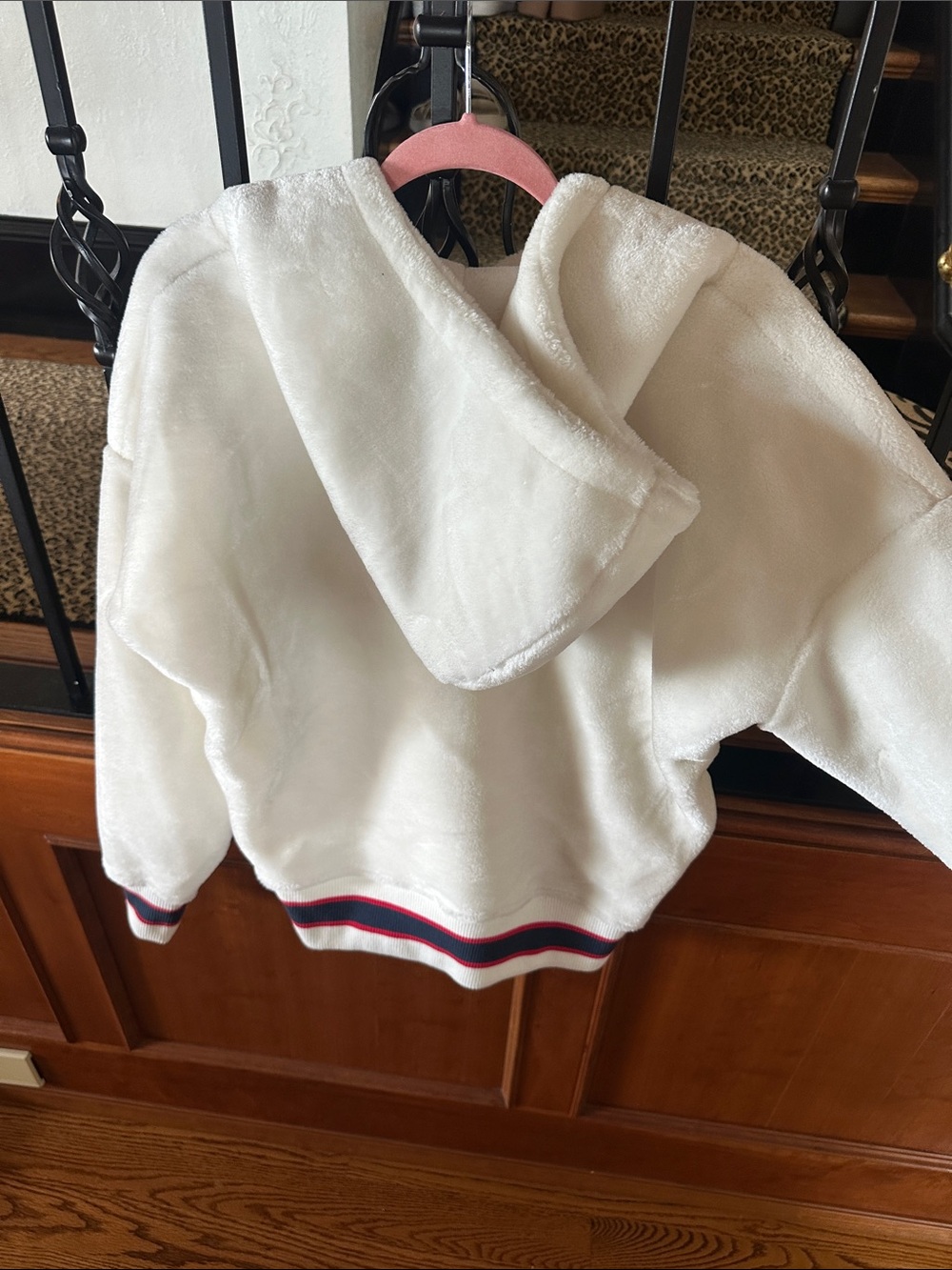 UGG Cream Plush Hooded Half-Zip Sweatshirt with Pink Trim - Picture 3 of 5